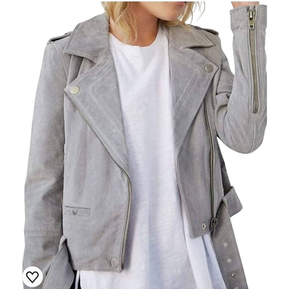 BLANK NYC Light Grey Moto Cropped Size XS Suede Belted Biker Jacket‎